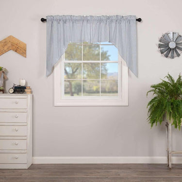 Sawyer Mill Blue Ticking Stripe Swag Curtain Set of 2 36x36x16 VHC Brands - The Fox Decor